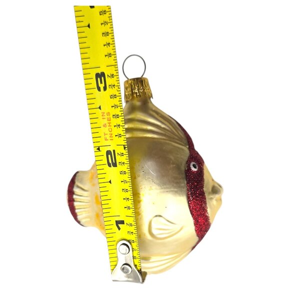 Vintage Tropical Fish Glass Ornament With Glitter Stripes 3" Hand Blown Painted - Picture 5 of 5